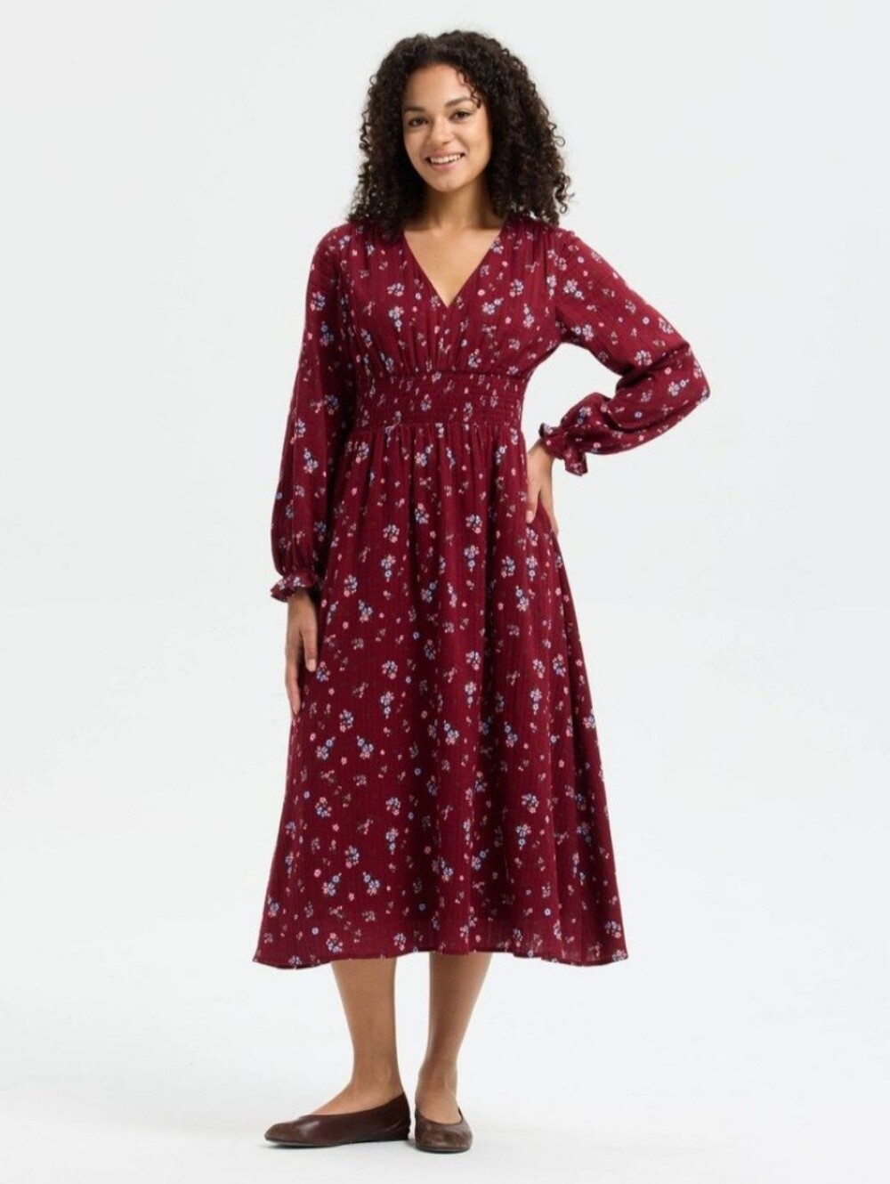 Universal Thread Women's Balloon Long Sleeve Smocked Bodice Midi Dress S